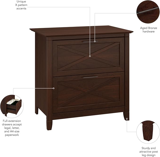 Bush Furniture Key West 2 Drawer Lateral File Cabinet in Bing Cherry