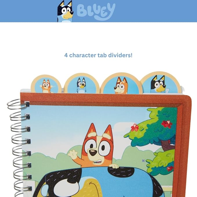 Innovative Designs Bluey Tab Journal Notebook, Spiral Bound, 96 Lined Pages, 8 x 7 inches, Blue