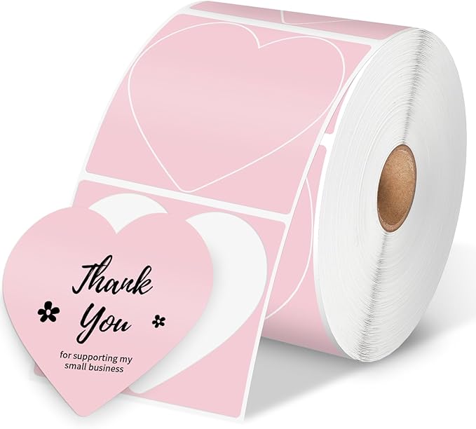 Phomemo 3” Color Circle Thermal Labels, Self-Adhesive Round Direct Sticker Label, Cute Pink Heart Stickers Roll for Custom Stickers Personalized & Business, 500 Pink Labels/Roll