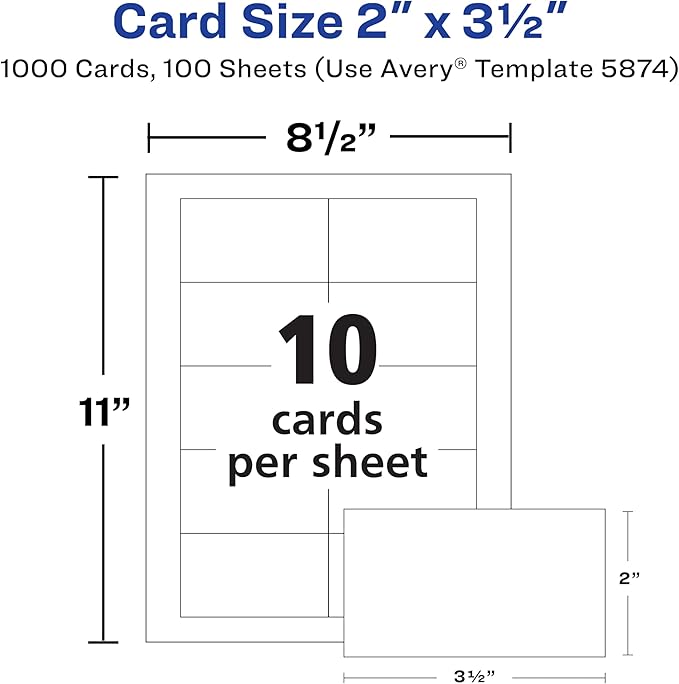 Avery Clean Edge Printable Business Cards with Sure Feed Technology, 2" x 3.5", White, 1,000 Blank Cards for Laser Printers (5874)