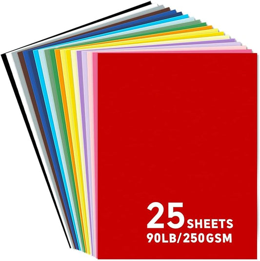 8.5x11 Cardstock 25sheets Colored Cardstock Assorted 25 Colors, 90 lb/250 gsm Card Stock Colored Paper for Cricut Machine, Card Making, Scrapbook & DIY Crafts