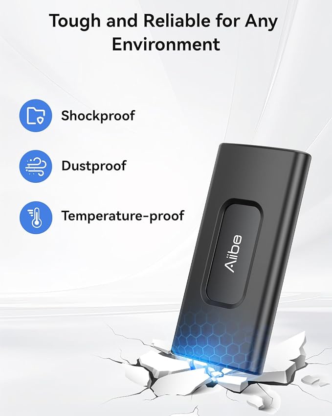 Aiibe 1TB External SSD USB C Portable SSD USB 3.2 Gen 2, Up to 1050MB/s, External Solid State Drive 1TB External Hard Drive for iPhone 16/15, Laptop, Mac and PS5 (Black)