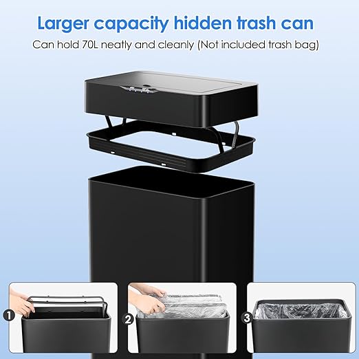 AthLike Sensor Trash Can, Touchless Motion Sensor Trash Bin, Smart Automatic Garbage Can with Soft-Close Lid, Bag Retainer Ring and Display Light,for Kitchen,Living Room Office (Black, 21.1 Gal)