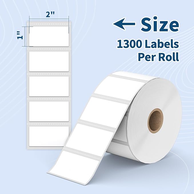 Tacnology 12 Rolls 2" X 1" Direct Thermal Labels - Perforated Barcode Replacement Labels - Compatible with Rollo & Zebra Desktop Printers - FBA Adhesive Address Shipping Labels- 1300 Labels/Roll