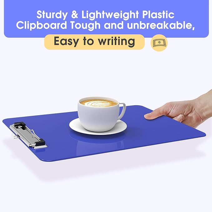 Plastic Clipboards 6 Pack, A4 Blues Clip Board 8.5x11 for Classroom, Students, Kid, Woman, Size 9" x 12.5" with Low Profile Clip, Office & School Supply