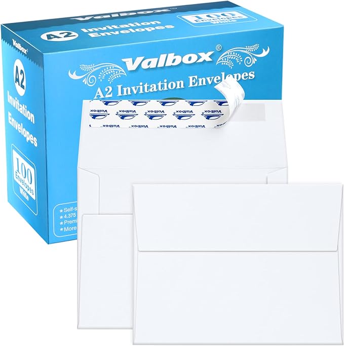 ValBox A2 Invitation Envelopes 100 Qty 4.375x5.75" White Envelopes Self Seal for Invitations, Photos, Wedding, Announcements, Thank you Notes, RSVP, Greeting Cards | 4-3/8 x 5-3/4 Inches(A2)