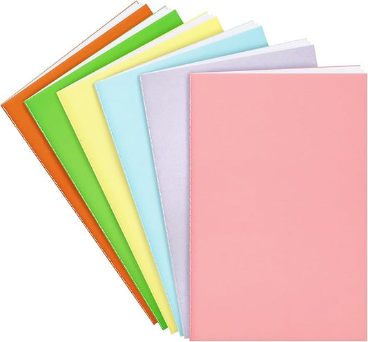 6 Pack Blank Books for Kids - 5.5"x 8.3", 60 Pages - Small Journals Bulk, Girls Notebooks for Drawing & Writing, Sketchbooks w/Colorful Soft Cover, Unlined Paper, A5 Travel Size (Light)