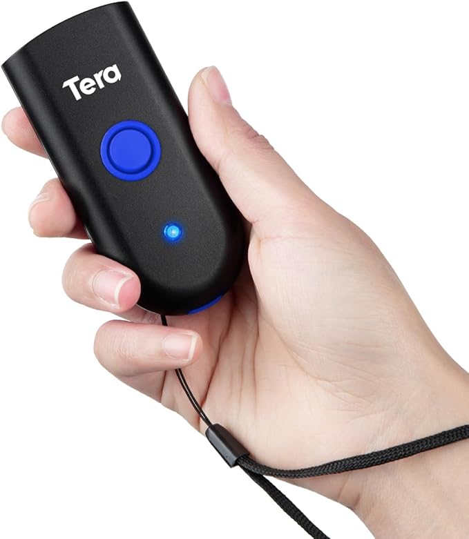 Tera Mini 1D Barcode Scanner: Pocket Waterproof Wireless Laser Scanner 3 in 1 Compatible with Bluetooth USB Wired Portable Bar Code Reader for Supermarket Logistics Work with iOS Windows Android 1100L