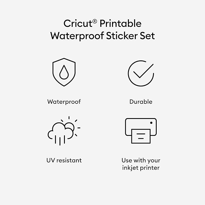Cricut Waterproof Sticker Paper - US Letter Size (8.5in x 11in), Sticker Paper for Printer, Compatible with Cricut Maker, Explore 3, & Cricut Joy Xtra, White (6 Ct)
