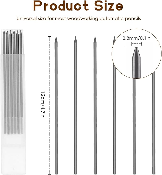 24Pcs 2.8mm Carpenter Pencil Refill Long Lasting HB Refill for Construction Pencils Replacements Carpenter Marker Graphite Woodworking Mechanical Pencil Leads(Black)