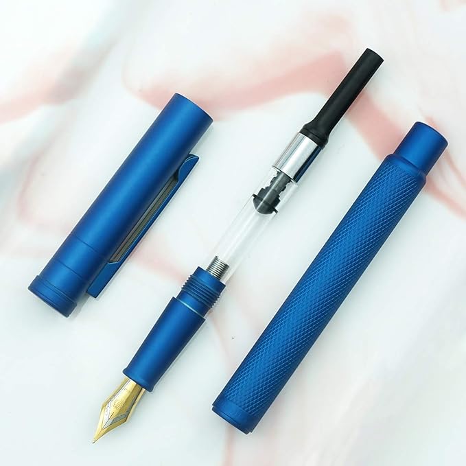 Asvine Blue Forest Fountain Pen Fine Nib, Classic Design with Converter and Metal Pen Case, The Light of Hope Serise