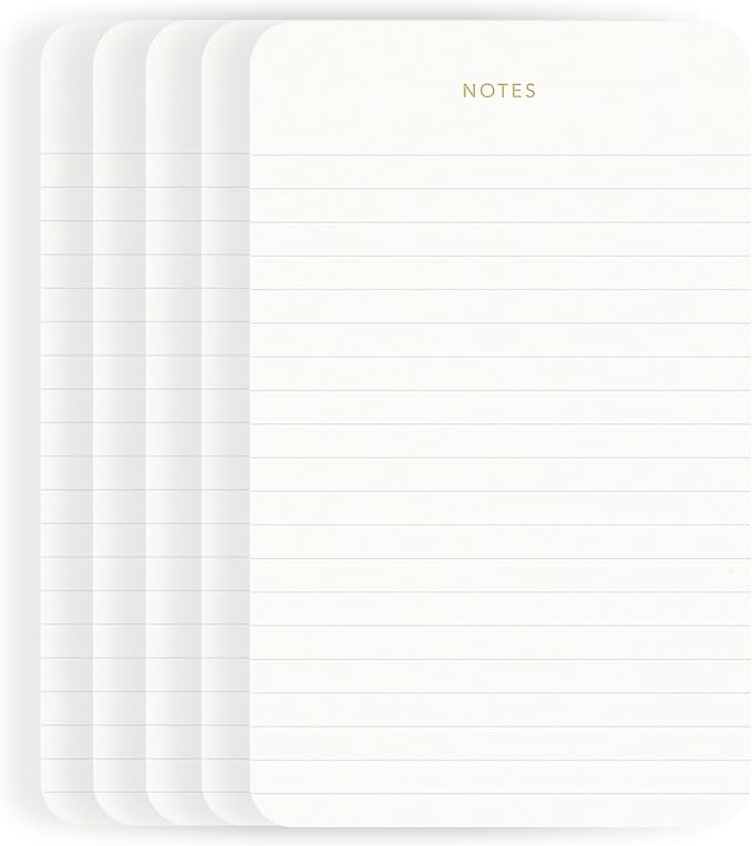 Elegant Desk Notepads for Professionals, Executive's Memo Pads, Minimalist, Gold Foiled, Lined, 5 Pack, 375 Sheets Total (75 Each), 6.3" x 3.9”, 80 GSM, Eco-friendly, FSC™ Certified