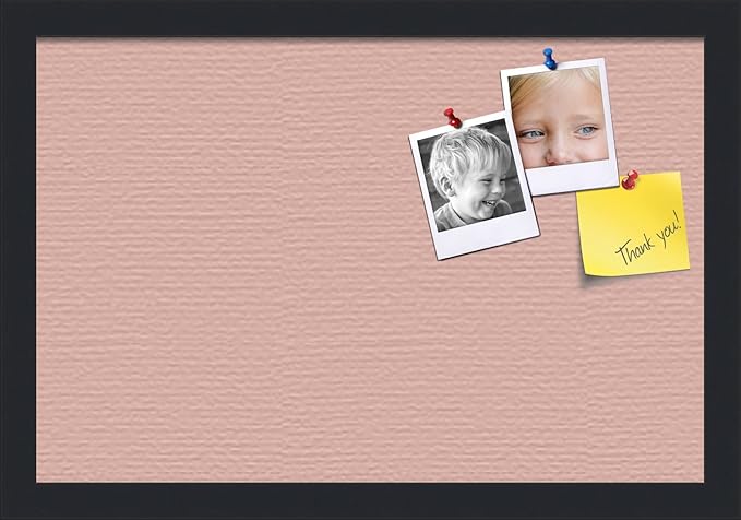PinPix 18x12 Inch Cork Bulletin Board. This Decorative Framed Pin Board Comes with Pink Pastel Design and a Satin Black Frame. Ideal for Home Office Decor or Message Board (PinPix-1813)