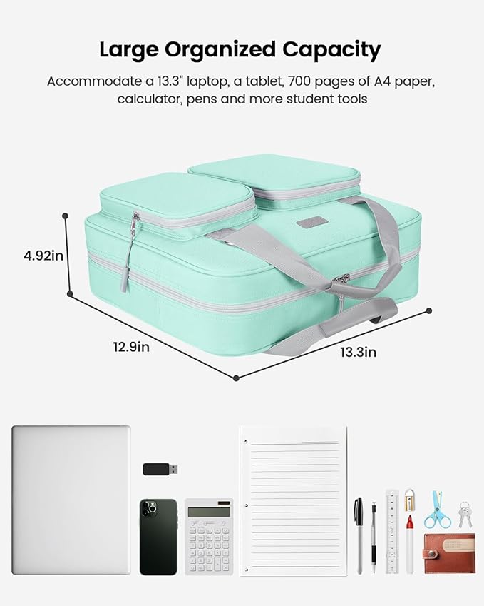 3 Inch 3 Ring Zipper Binder with Shoulder Strap & Handle & Multi-Pocket - 3" Binder with Zipper for School, Compatible with 13-Inch MacBook/Tablet -Patent Design Light Blue