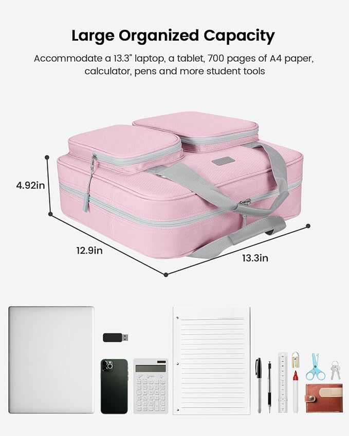 3 Inch 3 Ring Zipper Binder with Shoulder Strap & Handle & Multi-Pocket - 3" Binder with Zipper for School Girl & Boy, Compatible with 13-Inch Laptop MacBook/Tablet-Patent Design-Pink02