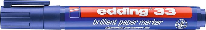 edding 33 brilliant paper marker - blue - 1 waterproof permanent marker - chisel nib 1-5 mm - vibrant colours - lightfast marking on paper, card, cardboard, plastic, metal and glass