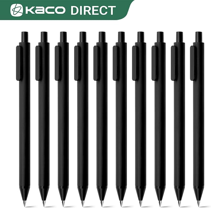 Kaco PURE Gel Pens Black Ink 0.7 mm Medium Point, 10 Pieces Set, Original Design, Quick Drying Aesthetic Note Taking Pens Office Supplies Cute Stationery (10 Black)