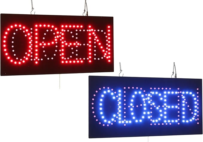 Open Closed 2 in 1 Sign, 24"x12", 60x30cm, TOPKING, Signage, LED, Bright, Open, Signboard, Display, Grand Opening, Gift