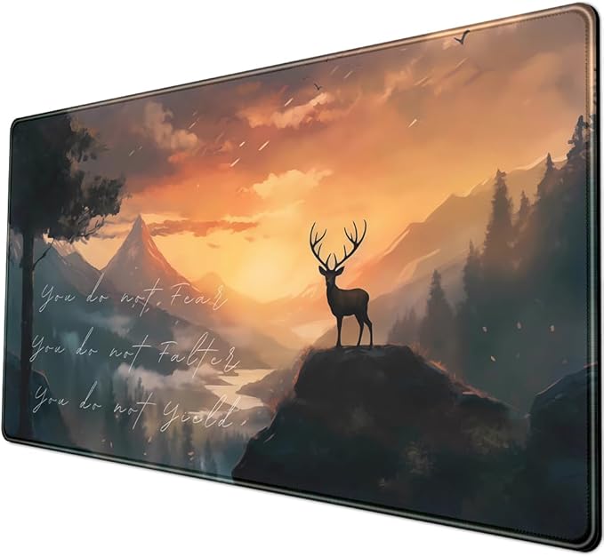 Misty Forest Desk Pad Mat Anime Mouse Pad Gaming Playmat, Large Mouse Pad Deer Desk Mouse Laptop Keyboard Pad Computer Mats for Desktop Full Desk Mouse Pads Office Desk Game(31.5x15.8 in)