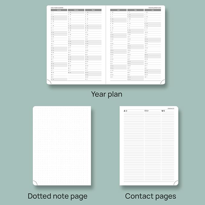 POPRUN Planner 2025-2026 Weekly Notebook (Medium 6.5''x 8.5'') Academic Calendar (JUL.25 - JUN.26) Appointment Book with Monthly Tabs, Leather Soft Cover, Inner Pocket, 100 GSM - Black