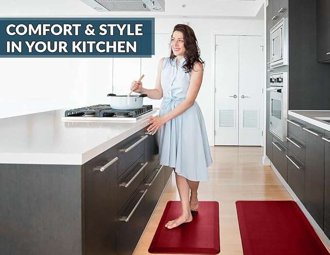 ComfiLife Anti Fatigue Floor Mat – 3/4 Inch Thick Kitchen Mats for Floor, Standing Desk Mat, Kitchen Rug – Comfort at Home, Office – Durable – Stain Resistant – Non-Slip Bottom (24" x 70", Red)