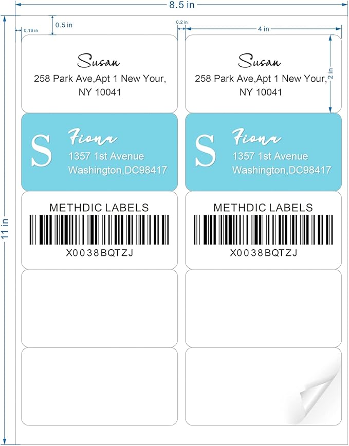 Methdic Shipping Labels 2"×4" 300 Labels Sticker Paper for Laser/Ink Jet Printer Mailing Labels 8.5"*11" White 10 per Sheet