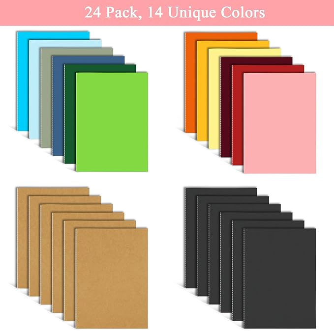 24 Pack Blank Books for Kids - 5.5"x 8.3", 60 Pages - Small Journals Bulk, Girls Notebooks for Drawing & Writing, Sketchbooks w/Colorful Soft Cover, Unlined Paper, A5 Travel Size