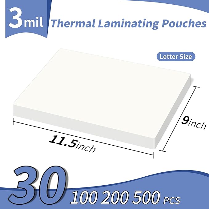 3 mil Thermal Laminating Sheets 30 Packs, 9” x 11.5” Clear Laminating Pouches Holds 8.5 x 11 Inch Sheet, Letter Size Lamination Paper for Laminator - Rounded Corner