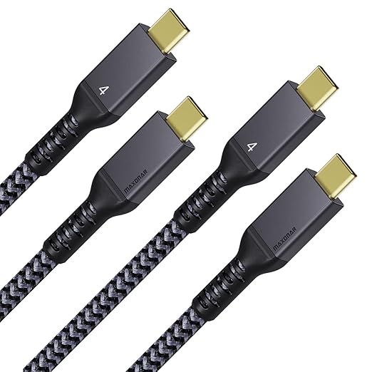 Maxonar [2 Pack 3.3FT] Thunderbolt 4 Cable with 40Gbps Sync, 240W Charging, 8K/5K@60Hz Display for MacBook, SSD, iPhone 16/15, Docking, eGPU, Monitor
