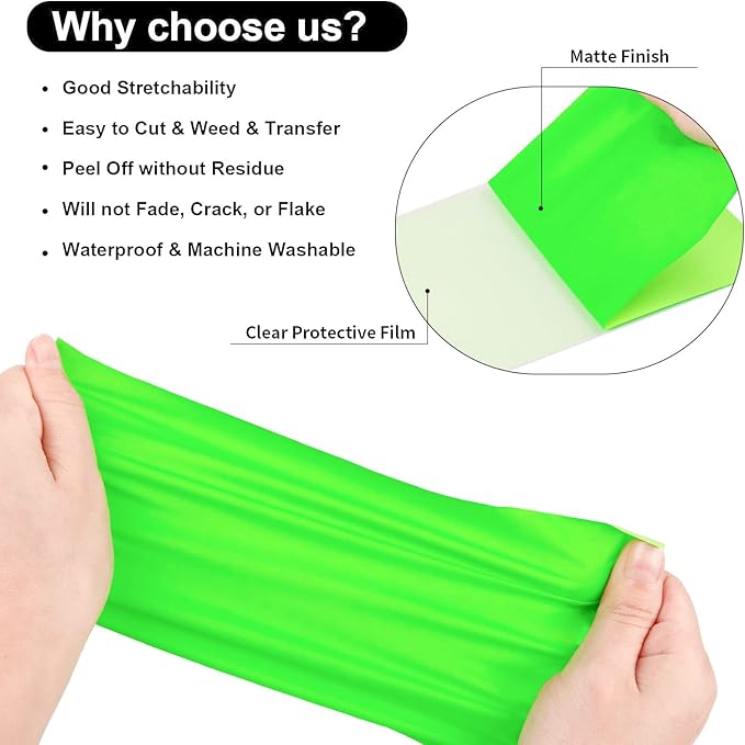VINYL FROG Heat Transfer Vinyl Roll HTV Vinyl - 12" x12ft Neon Green Iron on Vinyl for T-Shirts, Heat Press Vinyl for DIY Craft Designs (Neon Green)