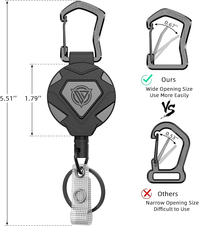 Oaridey Retractable Keychain Heavy Duty, Badge Reels Retractable, Tactical ID Badge Holder with Upgraded Zinc Alloy Carabiner, 31.5'' Coated Steel Cord, Bearing 8.0 oz- 1 Pack