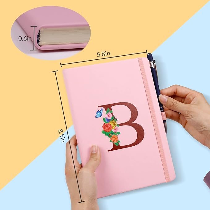Pink Notebook for Women, 5.7"X8.3" A5 Journal Notebook with Letter Y, Dual-Sided Writing Notebook with Dividers, Cute Leather Journal for Work, Business, School, Meetings, Travelers, Small Notebook