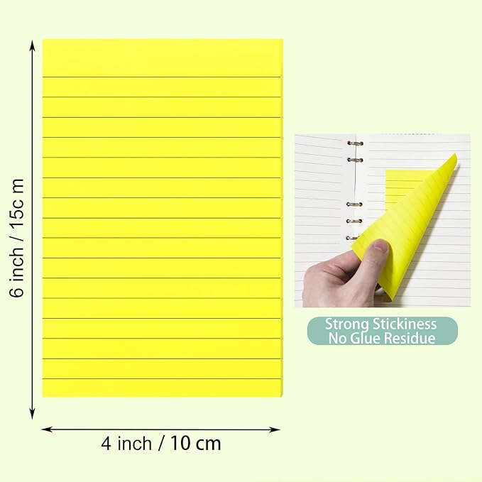 24 Pack Lined Sticky Notes 4X6 in Self Sticky Note Pads Colorful Post Stickies for Office, Home, School, Meeting, 50 Sheets/pad, (Bright Color)