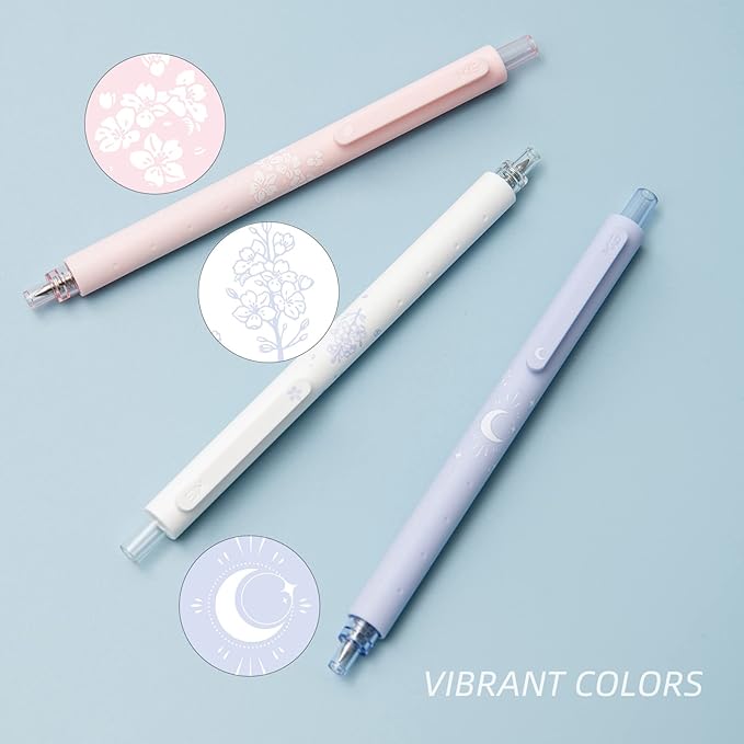 Kaco Gel Pens Cute Stationery 3 Pieces 0.5mm Fine Point, Quick Drying Pens for Journaling Aesthetic Office Supplies, 2 Black Ink and 1 Coral Ink