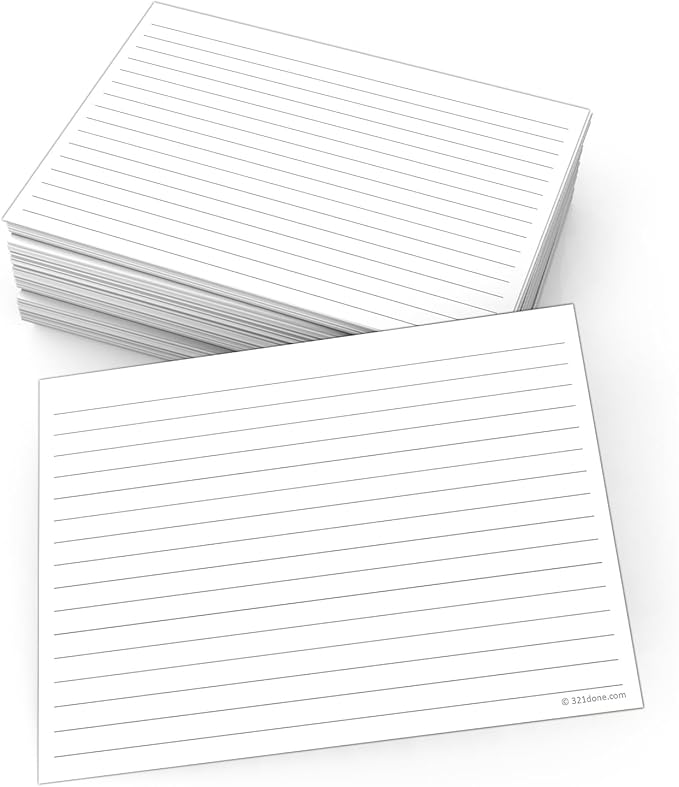 321Done Large Index Cards, Made in USA - Jumbo Size 5x7 Horizontal, College-Ruled Lined Notecards Double-Sided, Thick Heavy Duty Cardstock, Simple Note Cards with Lines, White XL - Set of 50