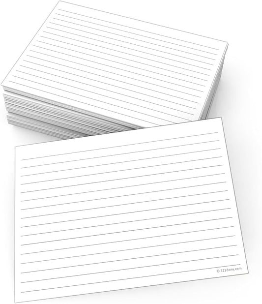 321Done Large Index Cards, Made in USA - Jumbo Size 5x7 Horizontal, College-Ruled Lined Notecards Double-Sided, Thick Heavy Duty Cardstock, Simple Note Cards with Lines, White XL - Set of 50
