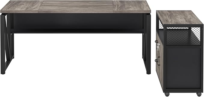 Tribesigns Office Desk with Drawers Sets, 63 inches L Shaped Executive Desk with Mobile File Cabinet for Home Office Furniture Sets (Dark Oak, 63-inch)