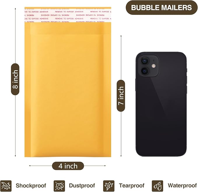 UCGOU Bubble Mailers 4x8 Inch Yellow 100 Pack Usable Size 4x7 Inch Kraft Padded Envelopes Small Business Mailing Packages Opaque Self Seal Boutique Shipping Bags Mailer Shipping Envelope Bubble Mailer