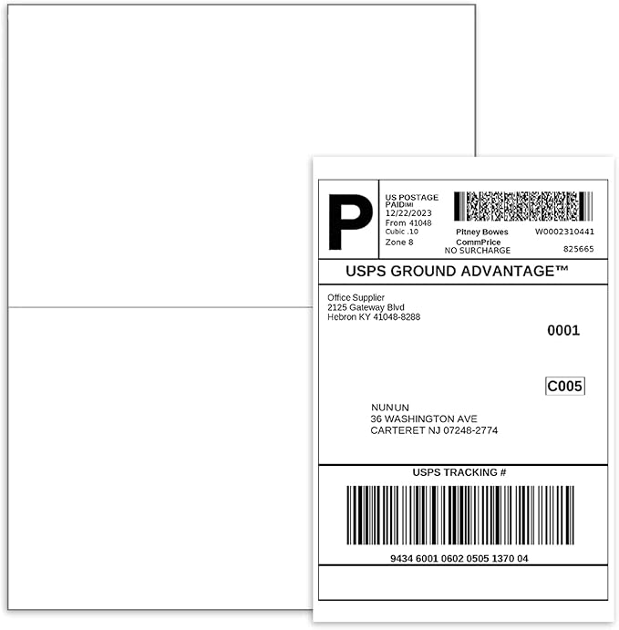 BESTEASY 200 Half Sheet Self Adhesive Shipping Labels, Laser/Ink Jet White Blank Shipping Labels 8.5" x 5.5" Address Labels (100 Sheet Total 200 Labels)