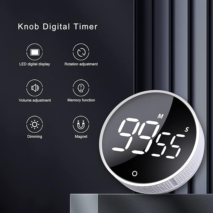 AVINIA Digital Kitchen Timers, Visual timers Large LED Display Magnetic Countdown Countup Timer for Classroom Cooking Fitness Baking Studying Teaching, Easy for Kids and Seniors White