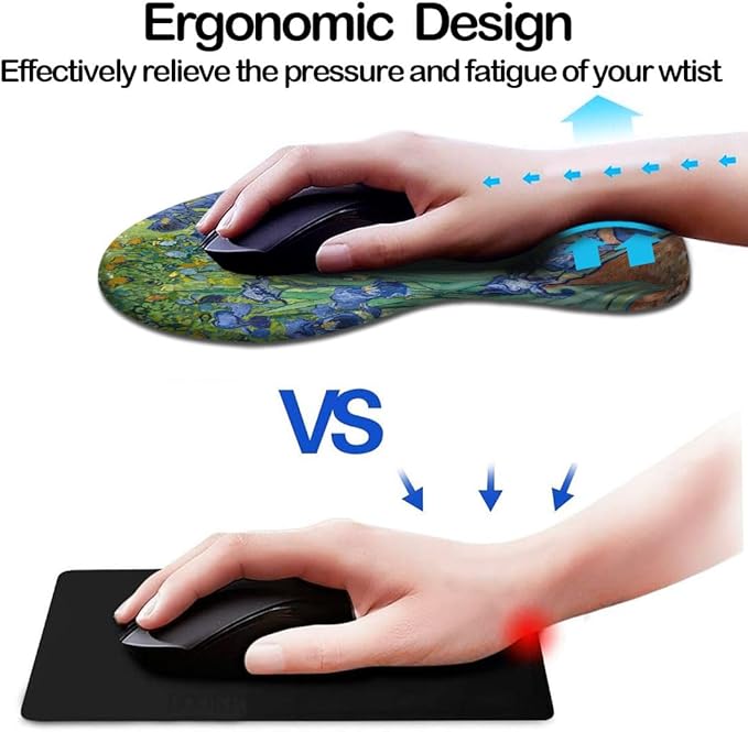 DOOKE Ergonomic Mouse Pad with Wrist Support and Coaster,Mouse Pads with Non-Slip PU Base for Home Office Working Studying Easy Typing & Pain Relief Van Gogh Irises