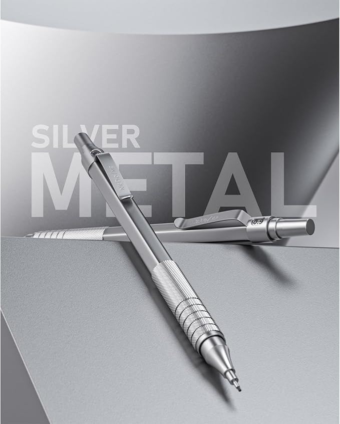 Nicpro 0.9 mm Metal Mechanical Pencil Set with Case, with 3PCS MP1000 0.9mm Drafting Pencil, 8 Tubes HB Lead Refills, 3PCS Eraser, Erasers Refills for Artist Writing, Drawing, Sketching, Silver