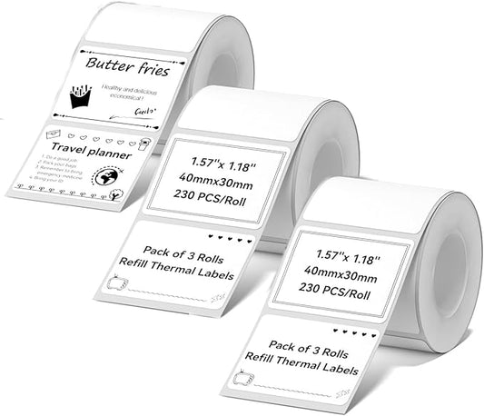 3 Rolls Labels for NIIMBOT B1 B21 B3S B31 K3, 1.57'' x 1.18'' (40x30mm) Kitchen Labels for Containers, Waterproof, Oil-Proof and Tear-Proof Thermal Printer Labels