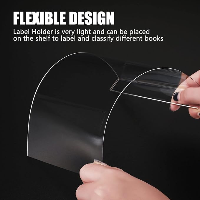 Containlol 15 Pieces Moveable Shelf Label Holders Clear Shelves Tags Library Markers Transparent Display Holder for Classroom Office Book (9.06 x 5.12 0.79 Inch)