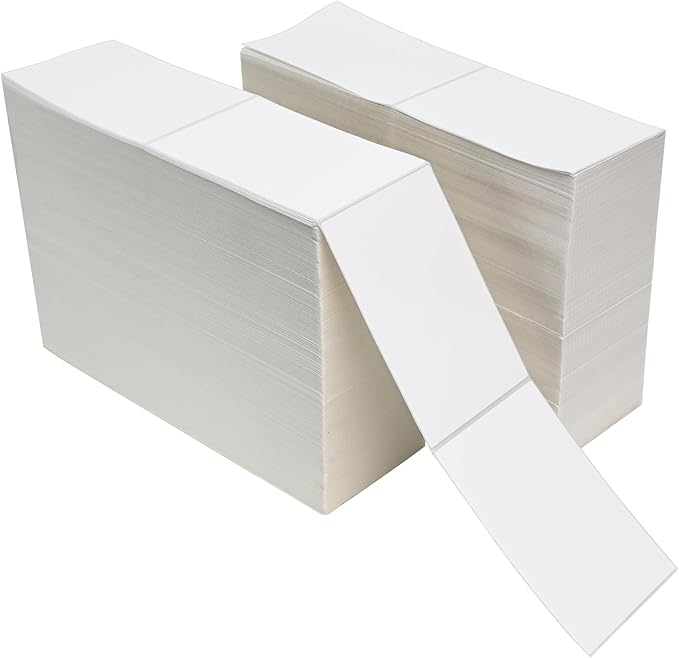 L LIKED 8000 Fanfold 4 x 6 Thermal Labels, with Perforated Line Shipping Labels, Compatible with Zebra & Rollo Printer, White, Commercial Grade