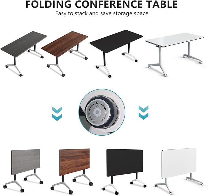 Conference Room Table, Folding Conference Tables,Thicken Grey Tabletop,Flip Top Wooden Seminar Meeting Room Table for Conference Room Offices (6, BlackWoodGrain, 70.8”)