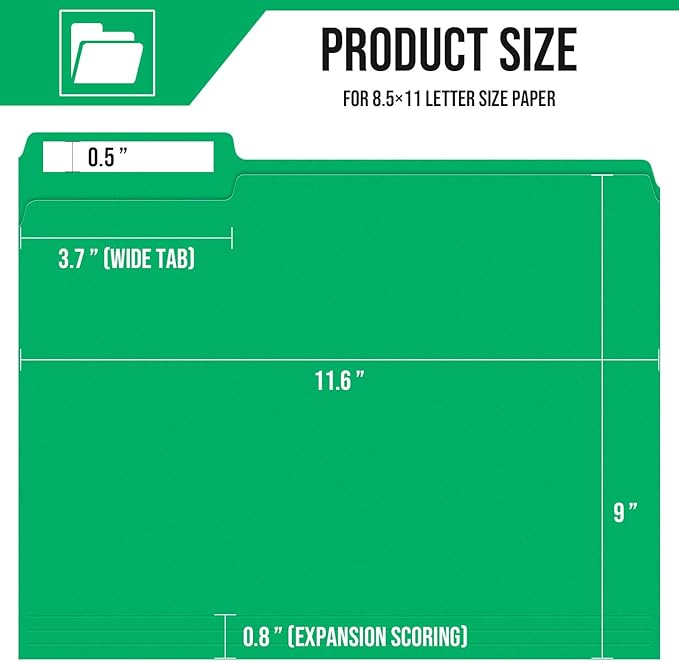 File Folders,IntoJoy 120 Pack Colored File Folder Letter Size, 1/3 Cut Tab Filing Folders for Office School Business File Document Organization,Green