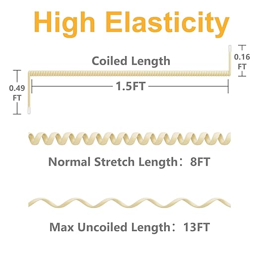 Uvital 13FT Phone Cord for Landline, 1 Pack RJ9 Telephone Cords for Landline Phones(Coiled Length: 1.5FT), Cream Phone Handset Cord, Phone Cable, Telephone Wire