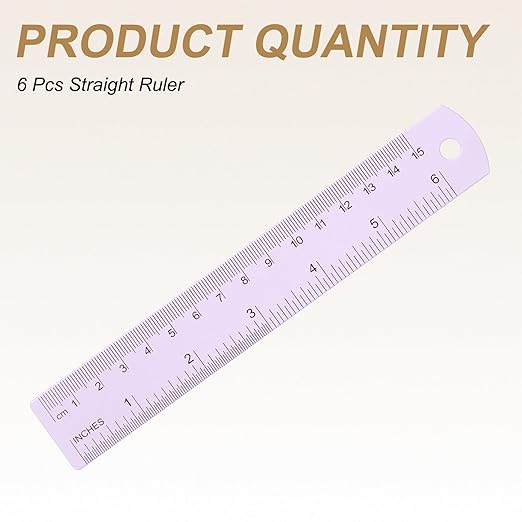 HARFINGTON 6pcs Metal Straight Ruler 15cm Metric SAE Aluminum Alloy Measuring Rulers Scale Tool with Hole for Measure Study Reading Classroom Office, Purple