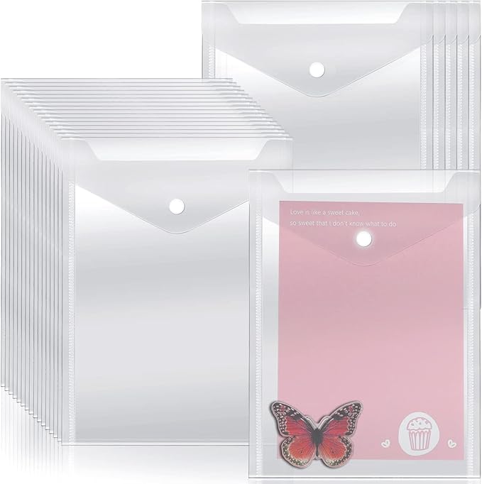 Vmiapxo 40 Pack Stamp and Die Storage Pockets, Reusable Small Plastic Envelopes Waterproof Sticker Organizer Receipt Holder Photo Storage Folders (7" x 9.4")